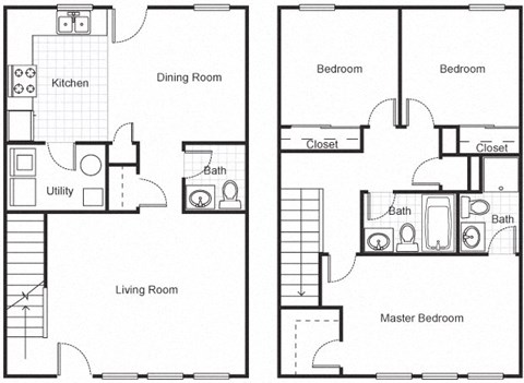 Floor plan for 3 beds, 2 baths, 1265 sqft
